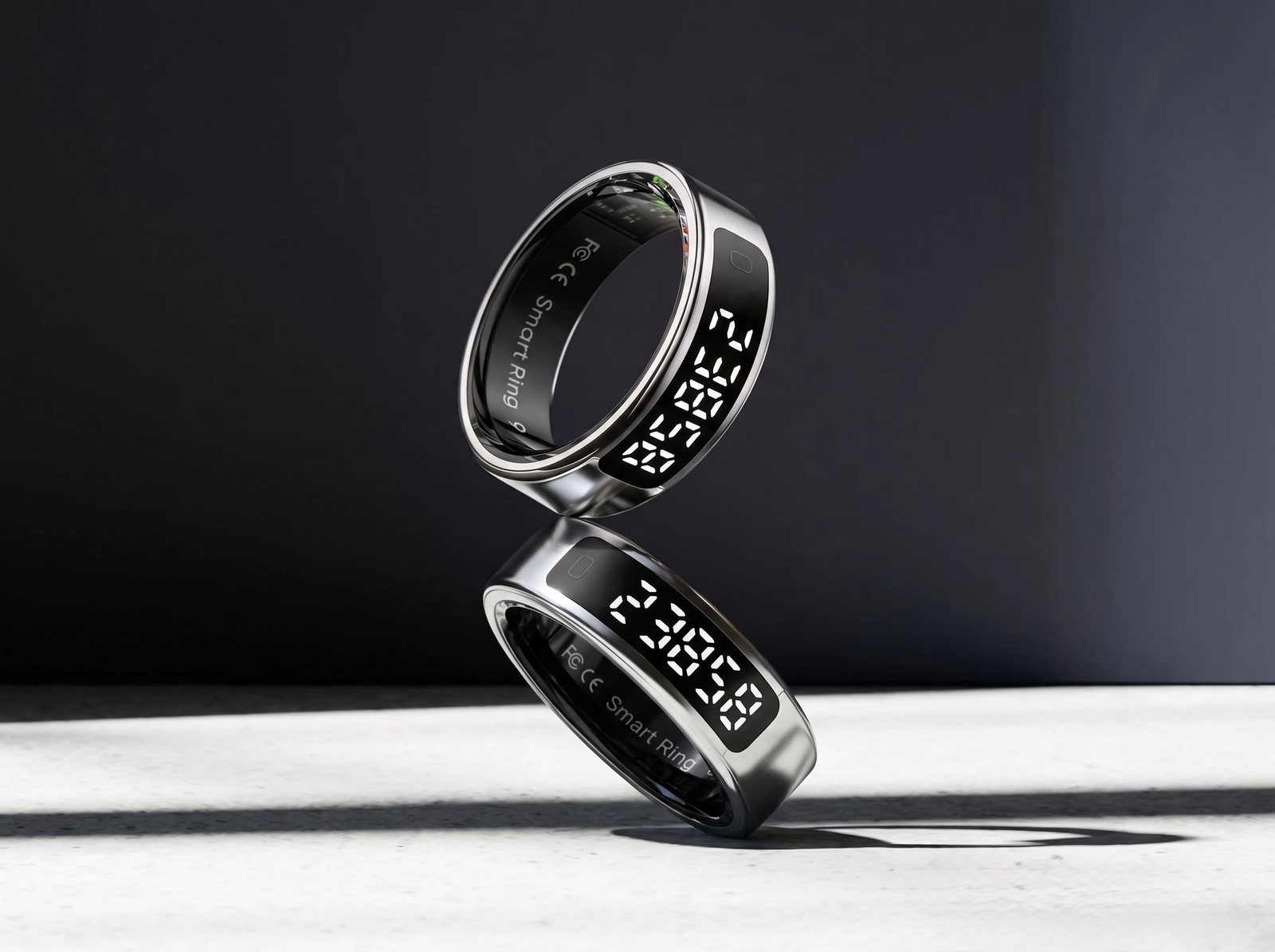 An Aurora Ring on a bedside table in low light